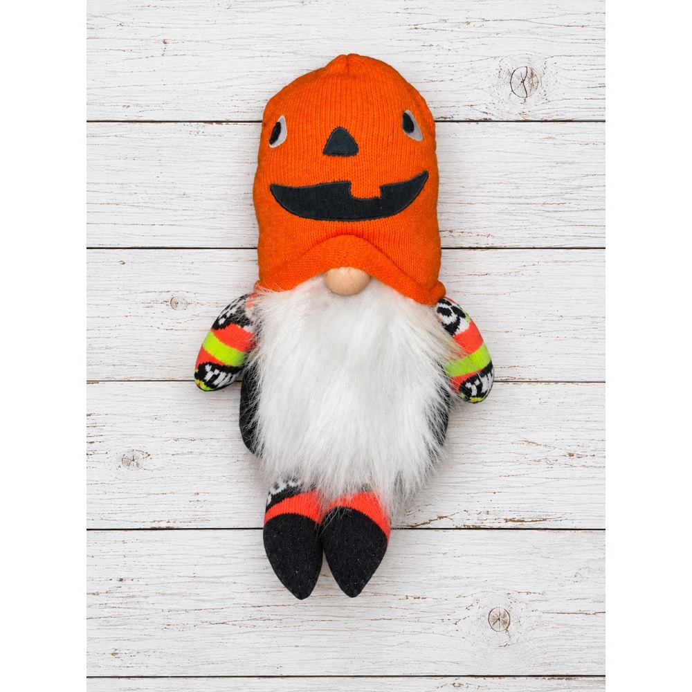 Halloween‎ Gnome Pumpkin Hat Plush Stuffed Figure Decor Festive Orange White